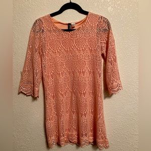 H&M Divided mini pink lace dress.